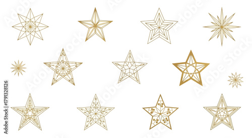 Elegant Gold Star Vector Collection: A Festive and Decorative Starry Design Assortment