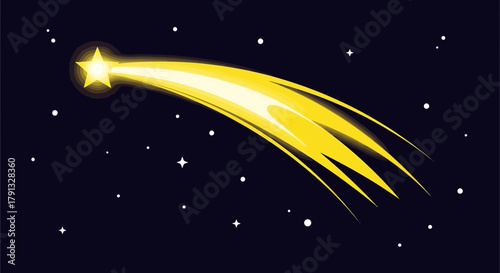 Stylized Vector Illustration of a Bright Shooting Star in a Starry Night Sky
