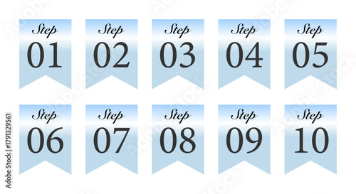 淡いブルーと白の階調で構成されたステップナンバーシリーズ（学習・説明資料向け）