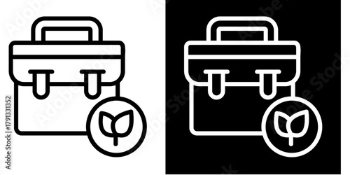 Eco Briefcase Icon Set White Style Collection