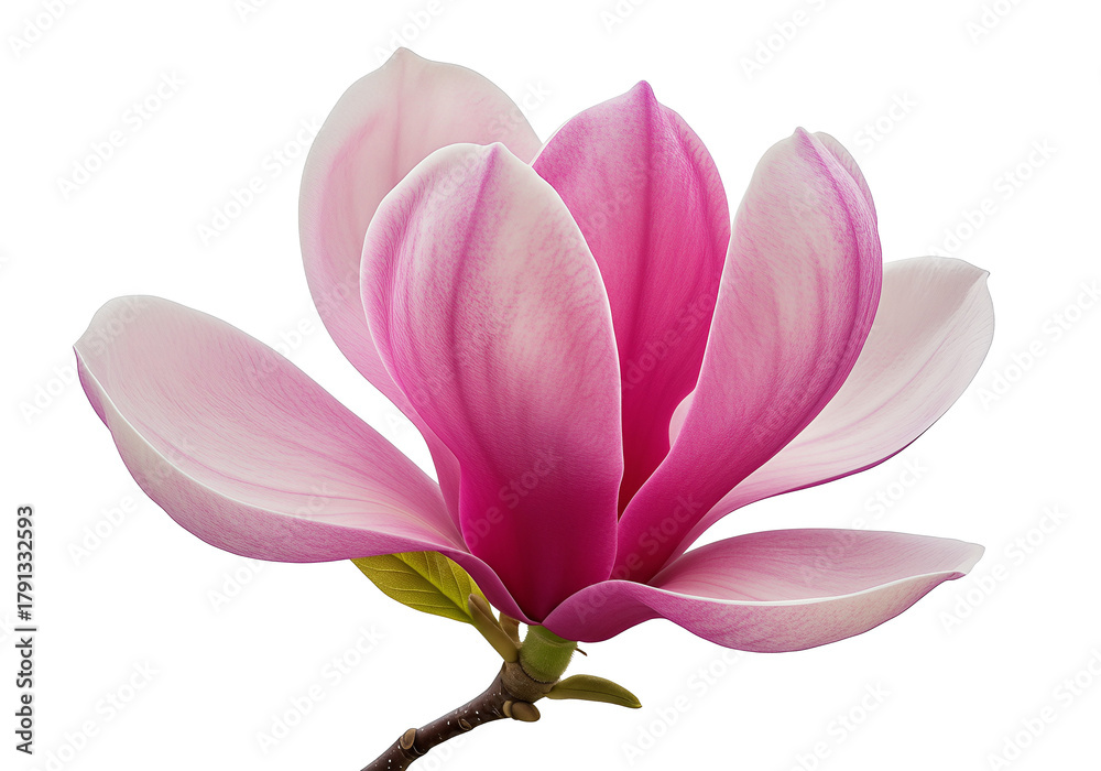 Obraz premium Captivating pink magnolia blossom isolated on white background, symbol of beauty and elegance, a floral masterpiece.