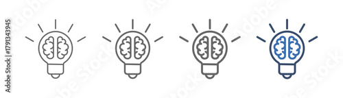
Outline icon sheet coaching mindset with light bulb and brain design