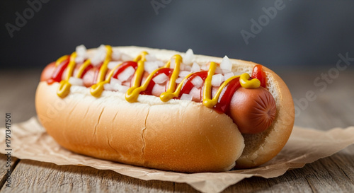 Classic Grilled Hot Dog with Mustard and Ketchup on a Bun