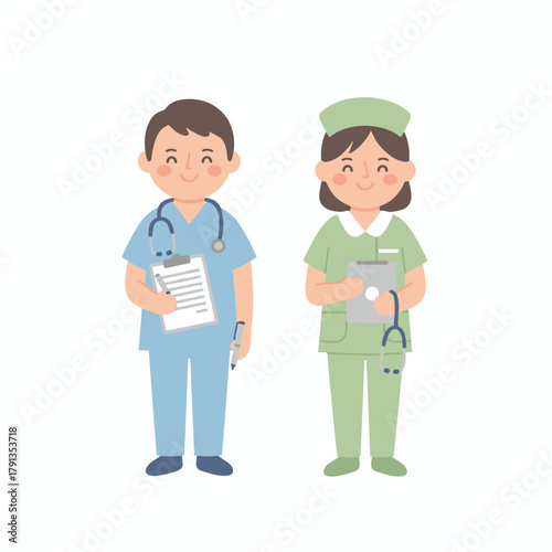 Ilustrasi Dokter dan Perawat dengan Seragam Medis Kartun