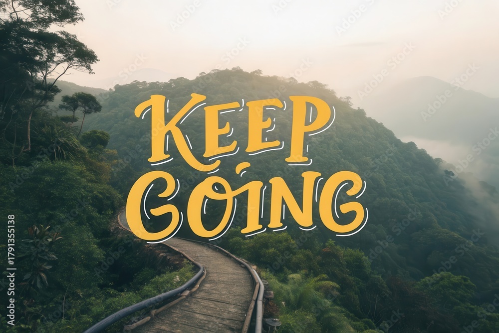 Inspiring words KEEP GOING over mountain path scene