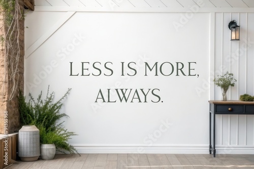 Minimalist Wall Design Featuring Less Is More Always Quote