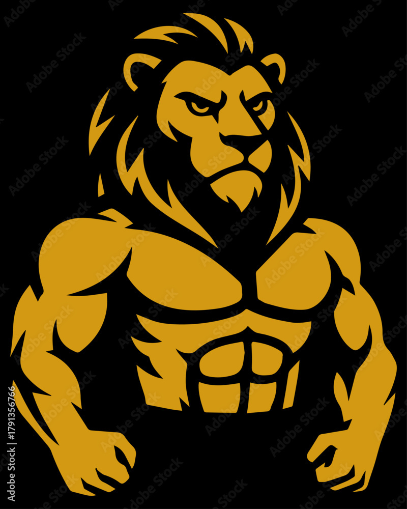 Fototapeta premium Angry Lion Builder Mascot Logo in Black and Gold Vector Style