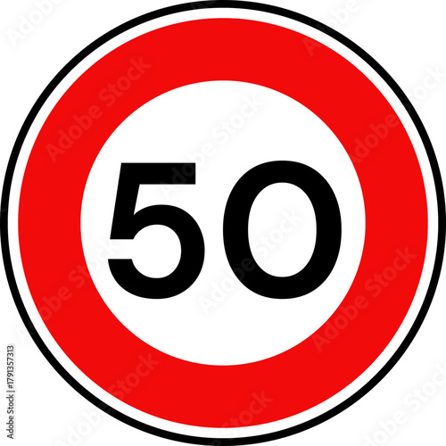 Circular Speed Limit 50 Traffic Sign