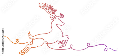 Color line art vector illustration of a reindeer, for Christmas decoration