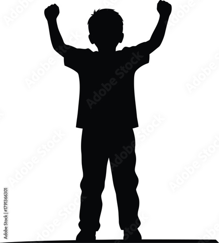 Child silhouette celebrating success isolated on white background, Vector
