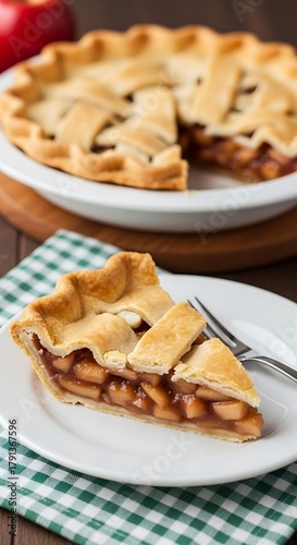 Delicious Slice of Apple Pie on a Plate.