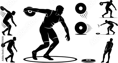 Discus thrower silhouette, Discus silhouettes, Discus thrower player silhouette, Discus thrower, Discus, Discus thrower player, Discus thrower vector set.