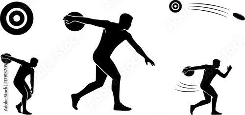 Discus thrower silhouette, Discus silhouettes, Discus thrower player silhouette, Discus thrower, Discus, Discus thrower player, Discus thrower vector set.
