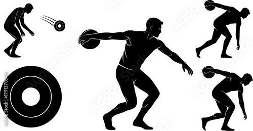 Discus thrower silhouette, Discus silhouettes, Discus thrower player silhouette, Discus thrower, Discus, Discus thrower player, Discus thrower vector set.