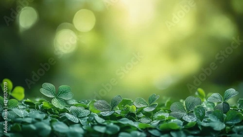 Dew drops on delicate white flowers in lush green foliage with bokeh