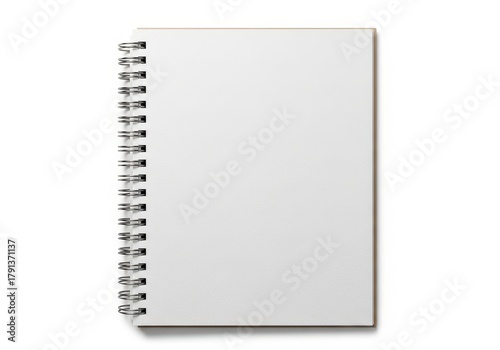 Blank spiral bound notebook with clean white page displayed against a white background