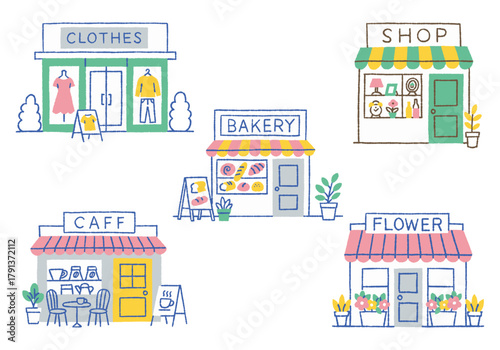 Stylish Shopping District Illustration Set_Color