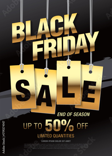 Black friday sale golden banner layout design