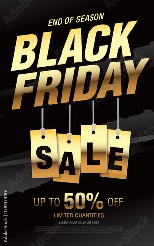 Black friday sale golden banner layout design