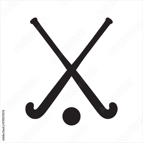 Minimalist Field Hockey Illustration with Crossed Sticks and Ball on Clean White Background for Sports and Design Concepts