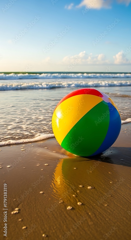 Obraz premium Beach Ball Bliss - A Colorful Day at the Oceans Edge.