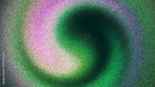 Abstract grainy swirled gradient with color flow created from thousands of individual dots. Soft grainy vortex with noise film texture forming fluid spiral and hypnotic atmosphere for digital visuals
