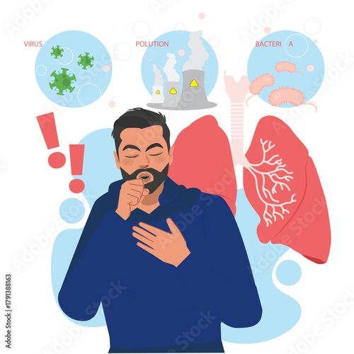 Man violently coughing with lungs in the background.eps