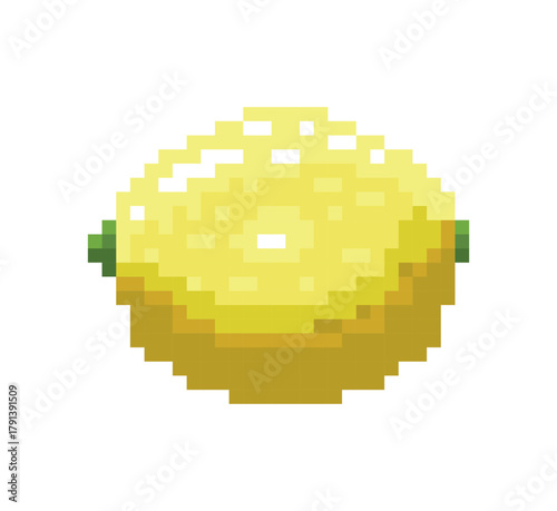 Pixel art fresh lemon fruit icon with texture. Vector illustration
