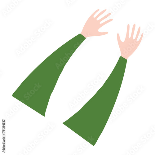 Two human hands, arms isolated on transparent background. Hand drawn flat vector illustration. Cartoon body parts, design element, clip art