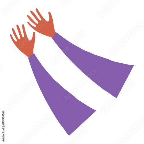 Two human hands, arms isolated on transparent background. Hand drawn flat vector illustration. Cartoon body parts, design element, clip art