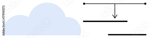 Blue cloud with horizontal lines and arrow illustrating data transfer, storage, or digital connectivity. Ideal for technology, cloud computing, digital storage, data sharing, networking, IT services