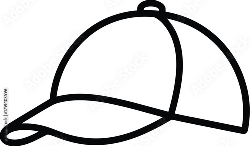 Simple outline baseball cap illustration, casual headwear design, fashion accessory sketch style, sports cap graphic symbol for branding mockups