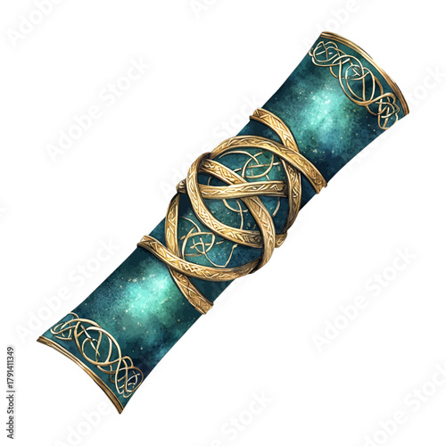 Watercolor Fantasy Magic Scroll with Celtic Knot Design and Rope Wrap Vector
