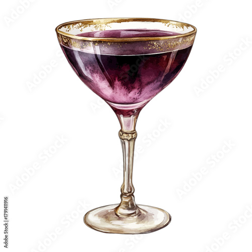 Watercolor Classic Rob Roy Cocktail in Vintage Coupe Glass Vector
