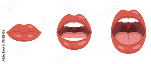 Open Mouth Lips Set flat vector