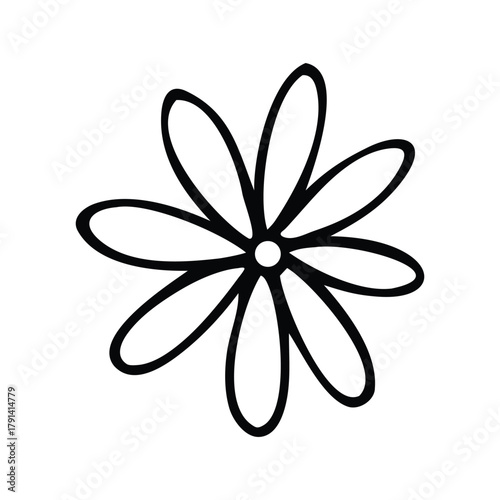 Minimalist black outline flower doodle illustration on white