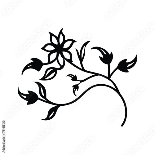 Elegant floral silhouette, decorative vine and leaves design