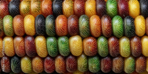 Striking macro of colorful ornamental corn kernels showcasing a mosaic of vibrant hues and intricate patterns, perfect for autumn or harvest themes.