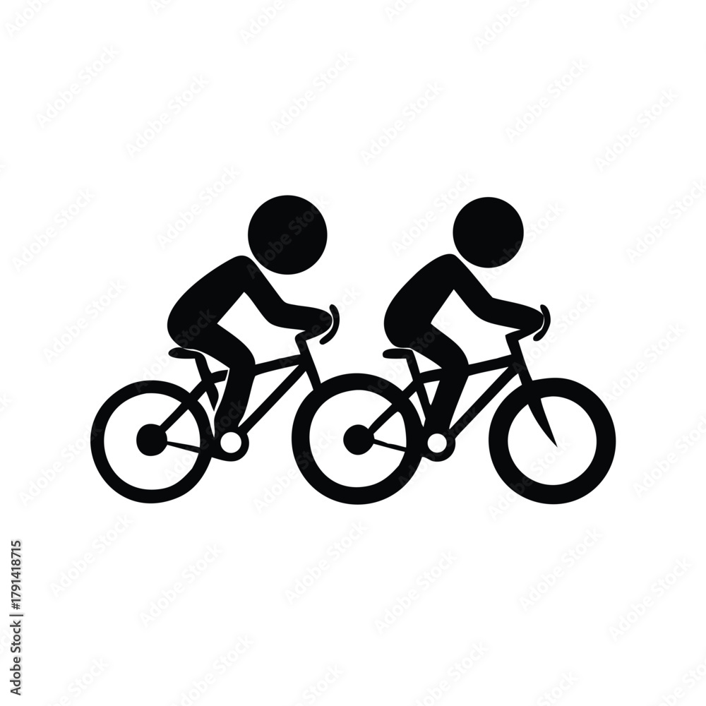 Obraz premium Two stick figures riding bicycles in black and white illustration art