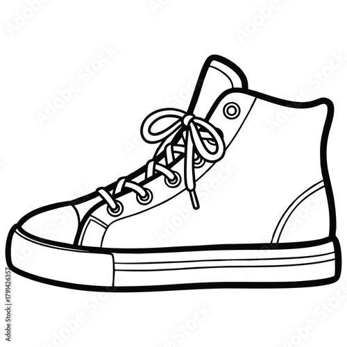 Cool high-top sneaker illustration with tied laces for coloring page fun projects