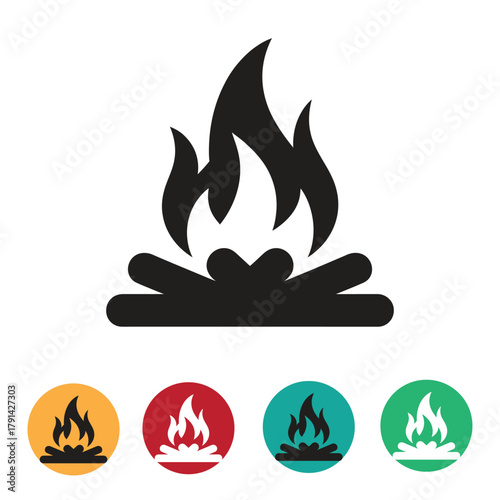 Ignite your designs with this vibrant fire icon set ready for camping adventures or warm cozy nights for logo projects, apps, and websites today