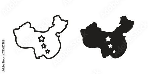 China map icon. Vector linear icons. simple flat icons
