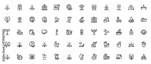 Wellness Line Craft_7164 icon set. Minimalist vectoricons for spa, yoga, fitnes, meditation, massage, nurition, skincare, and welless activities.