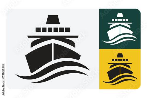 Stylish cruise ship icons for travel agency branding or maritime industry designs showcasing adventure and exploration, perfect for logo or app design projects