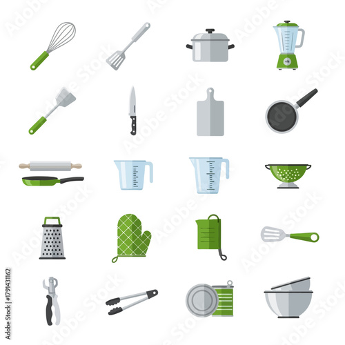 Collection of Kitchen Utensils and Cooking Equipment