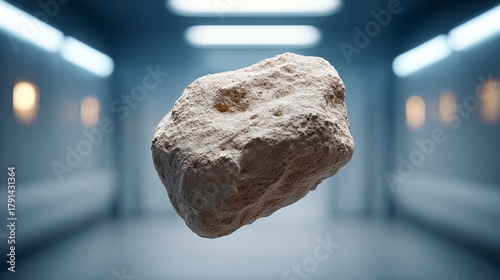 Asteroid fragment floating in microgravity chamber for space research design