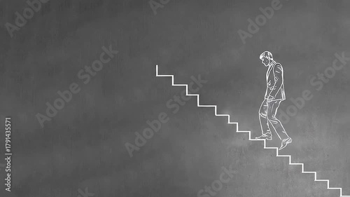 Animation of a man climbing the ladder of success.