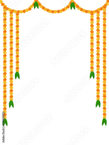 indian hindu wedding elements vector marigold floral garland vector, wedding and festival decoration, border flower decoration with transparent background	