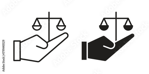 Justice scales in Hand icon. Vector linear icons. simple flat icons