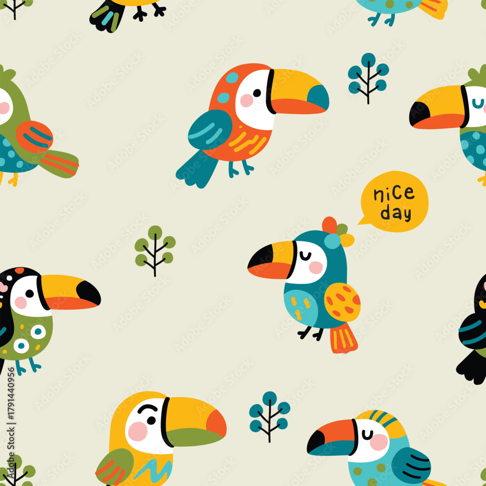 Obraz premium toucan cartoon doodle seamless vector